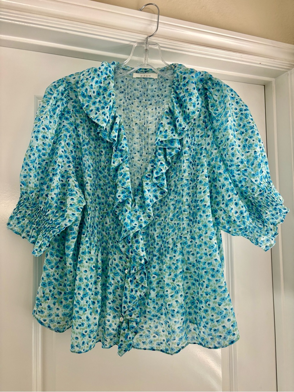 DOEN Henri Bleu Daisy Fields Organic Cotton Voile Blouse Size M